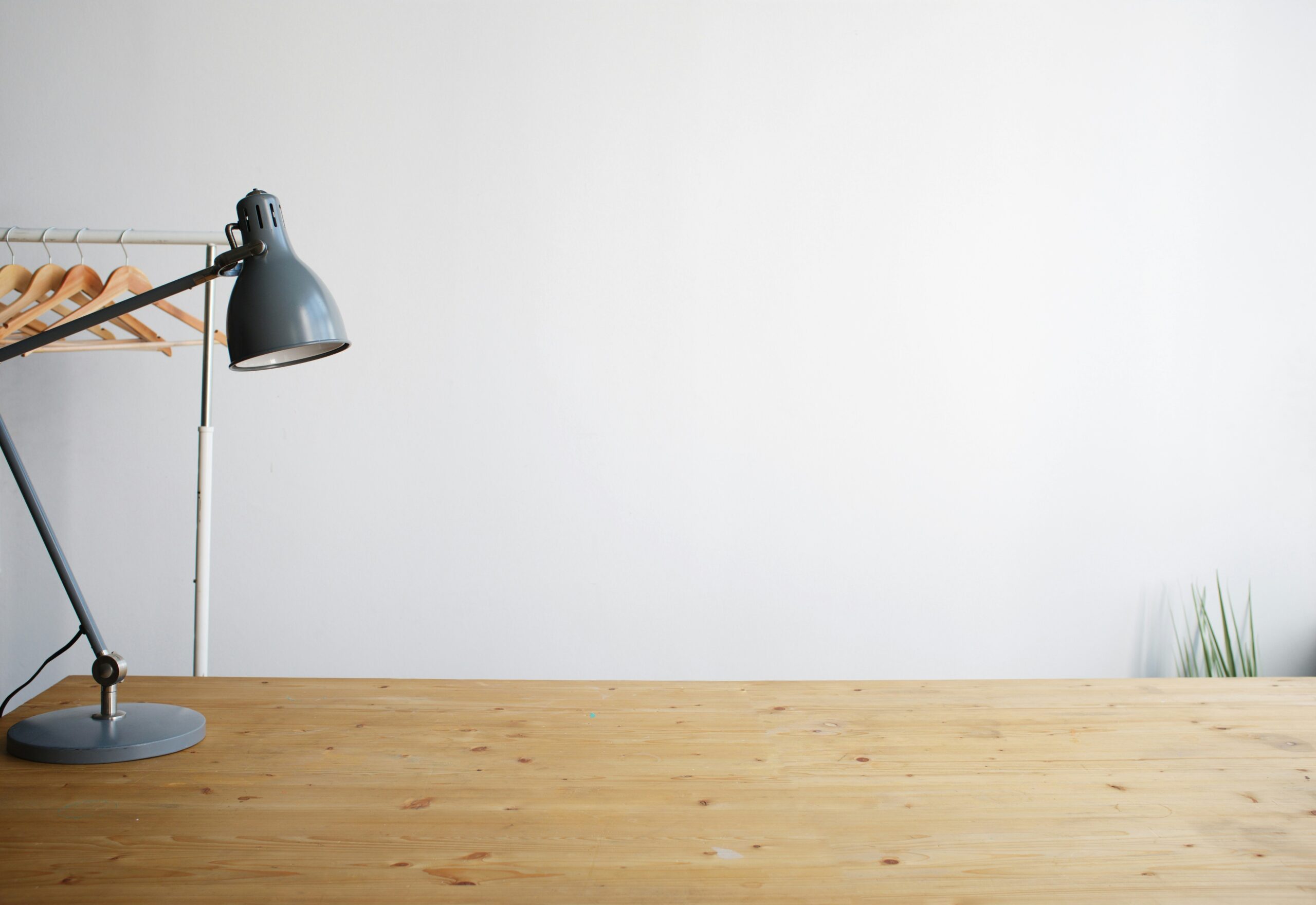 Desk with lamp and workspace