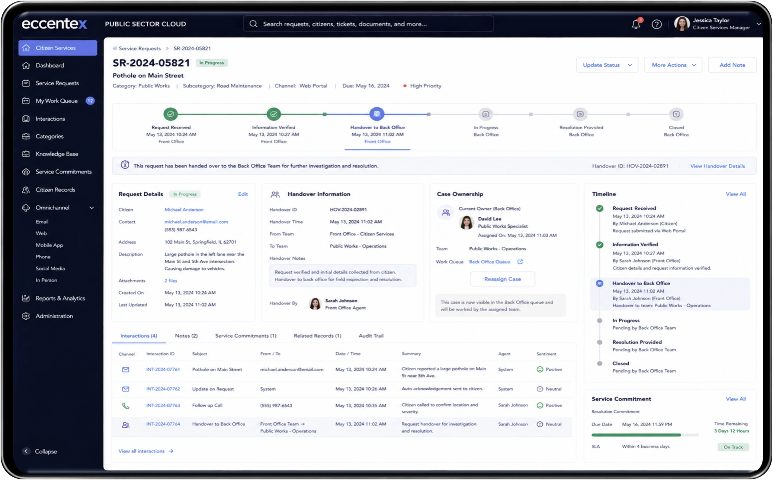 PSC - Front and Backoffice handover Screenshot Keep front-office and back-office teams working from the same context.