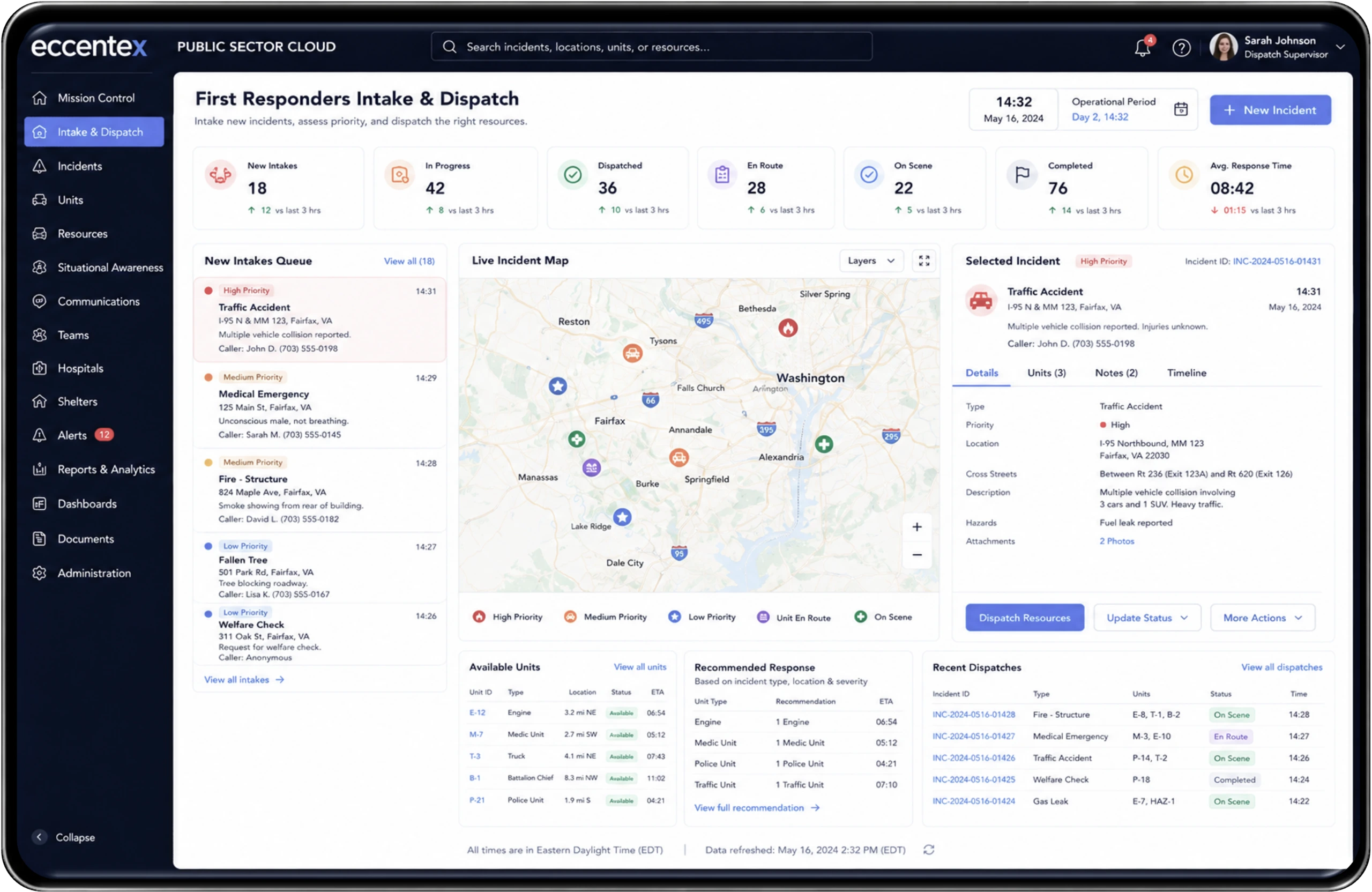 Connect intake, dispatch, responders, resources, and follow-up work.